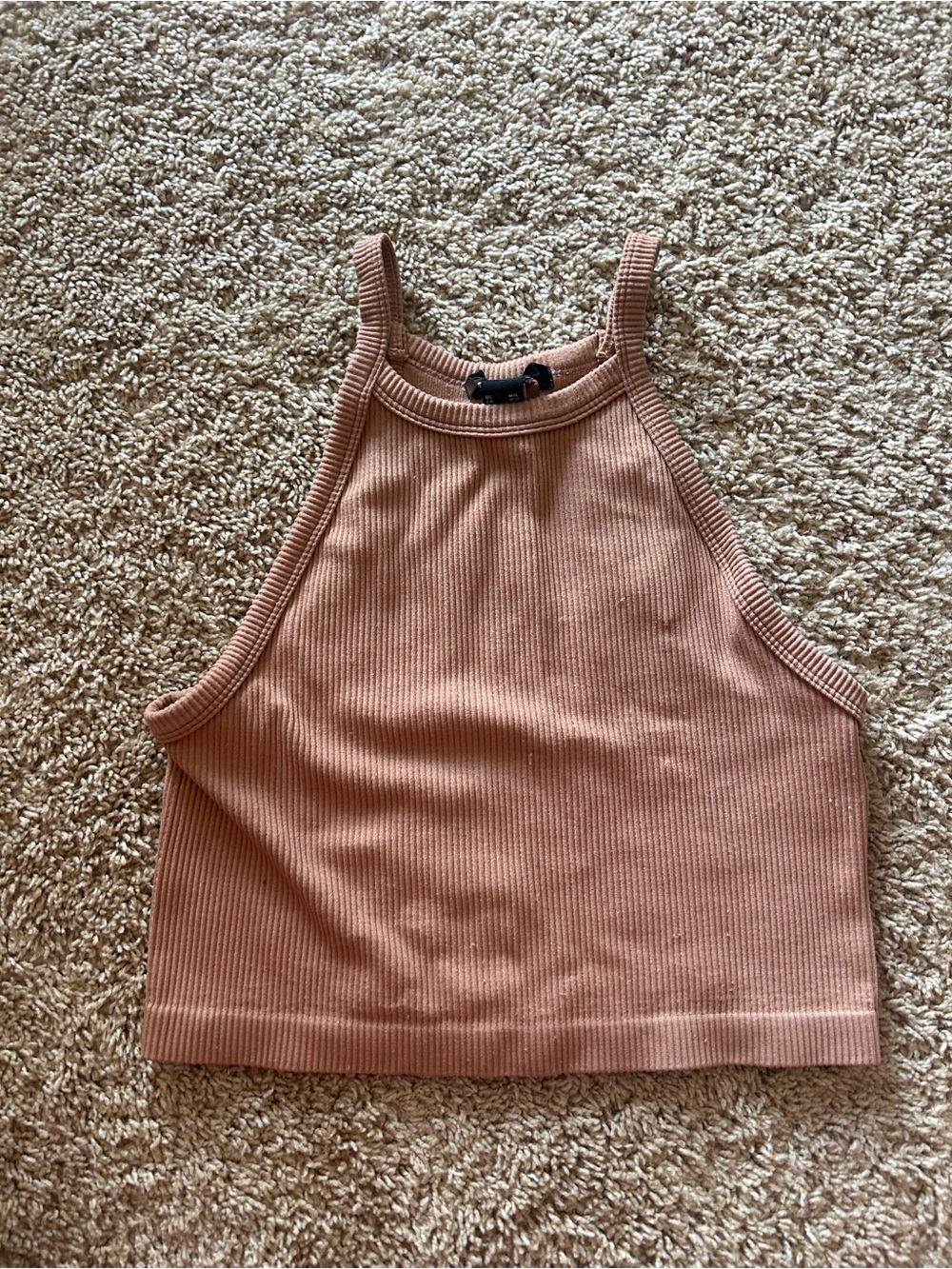 Ribbed Cropped High-Neck Tank - Dusty Rose